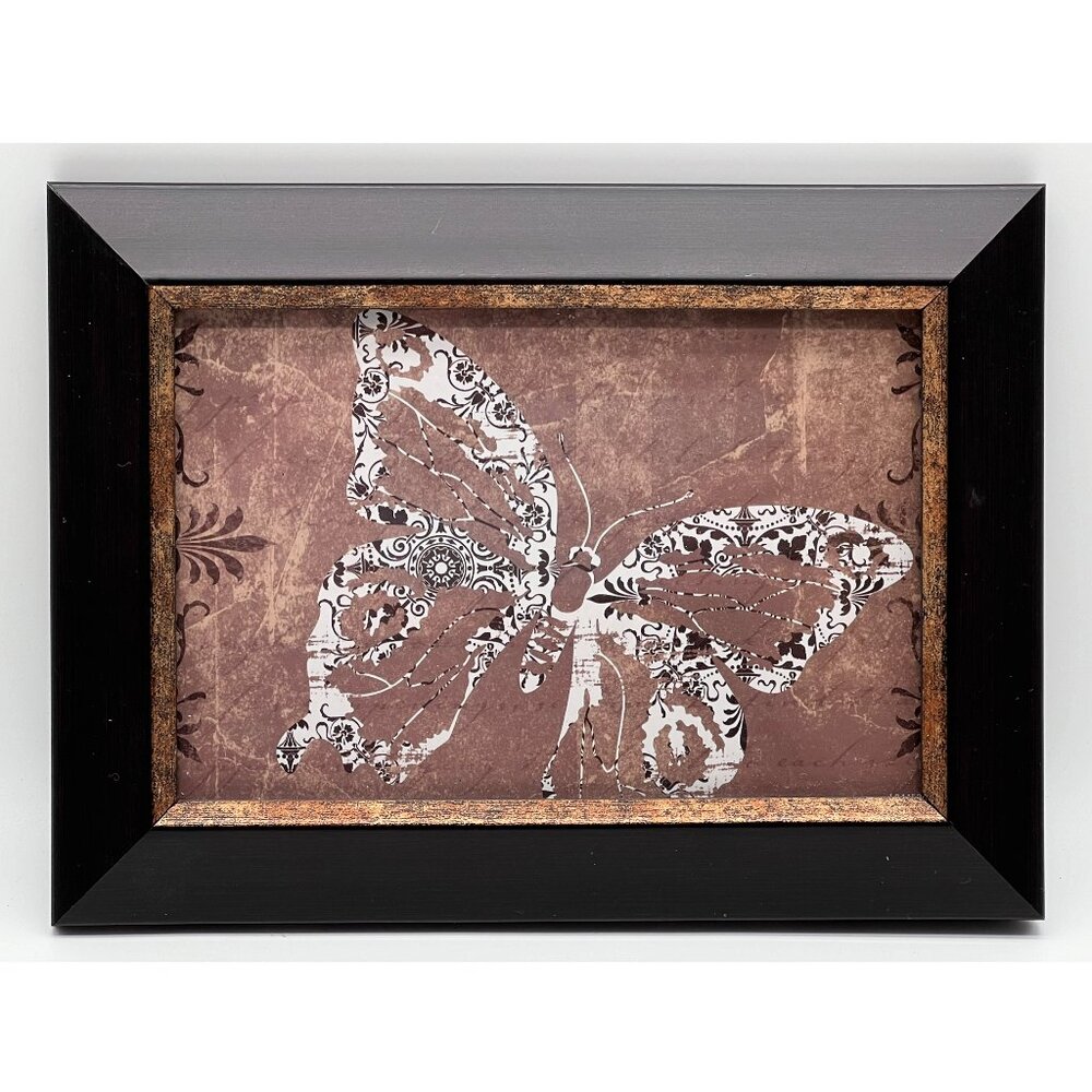 BUTTERFLY Framed Picture 7.5 x 5.5 Brown Frame with Bronze Highlights